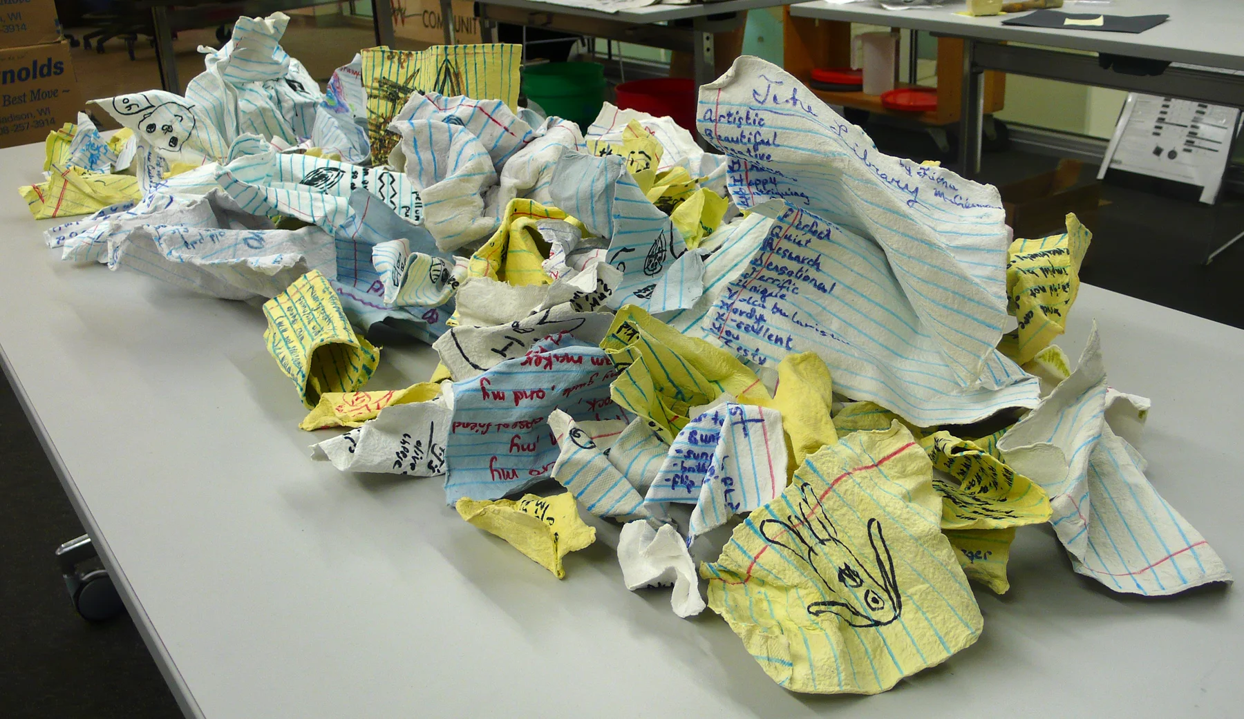 cast crumpled handmade paper reproducing notes people left me