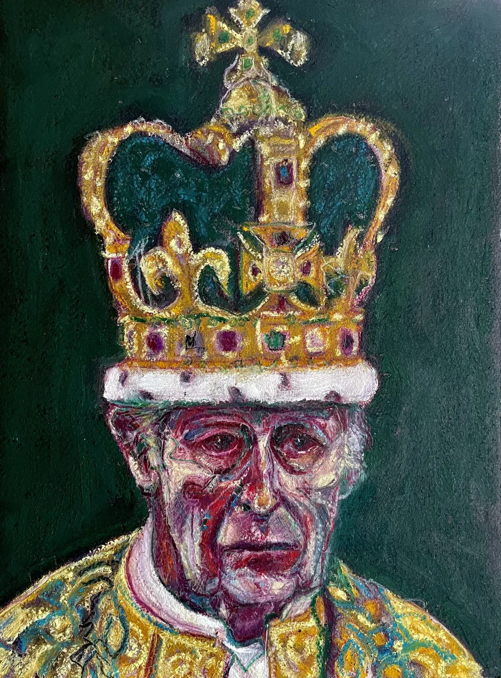 Oil pastel portrait of the coronation of King Charles iii — Andy