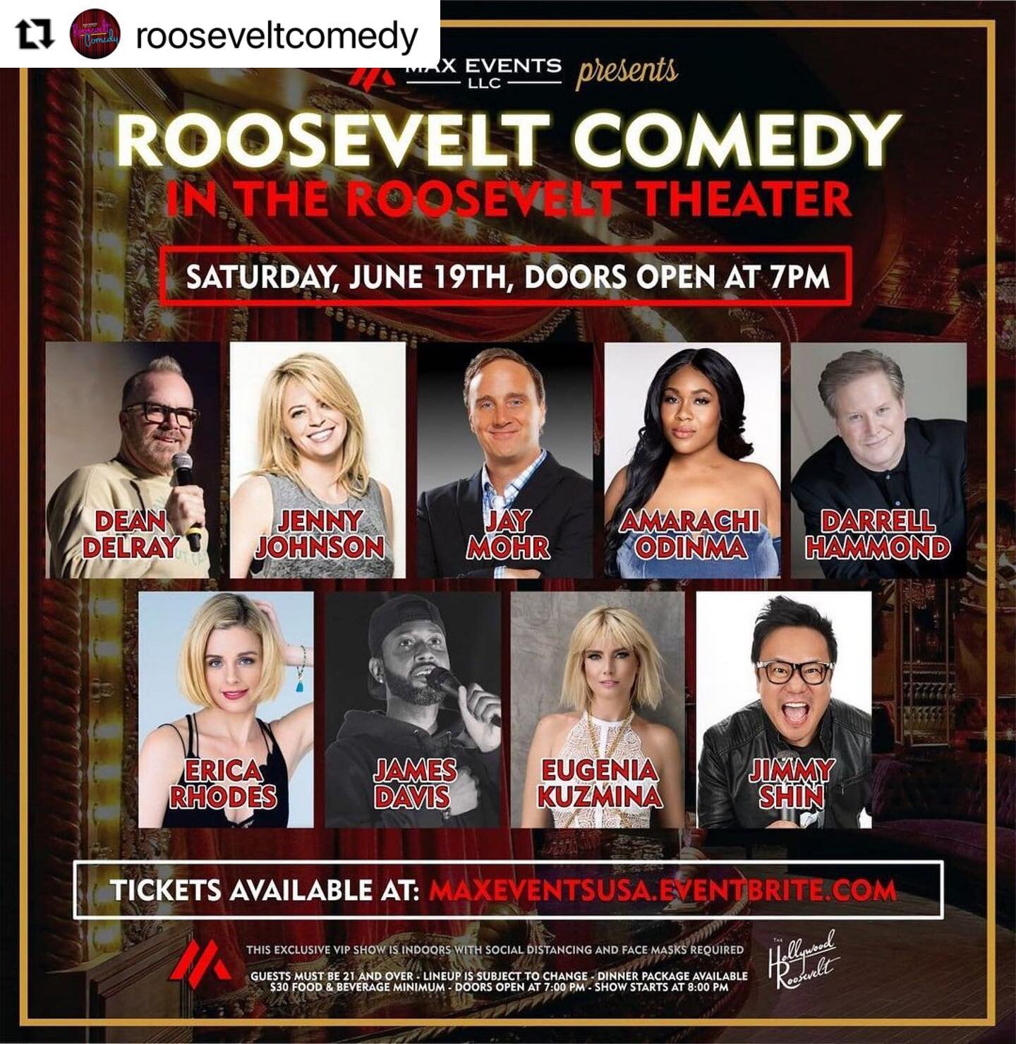🔥Tomorrow Night ! ✨🌟😂✨ hosted by muah 💋! 🚗 🆙 🔥🔥
#Repost @rooseveltcomedy 
・・
OMG!! @rooseveltcomedy is back in the original comedy showcase theater inside The Hollywood Roosevelt Hotel!
Hosted by: AMARACHI ODINMA 
Performances: @deandelray , 