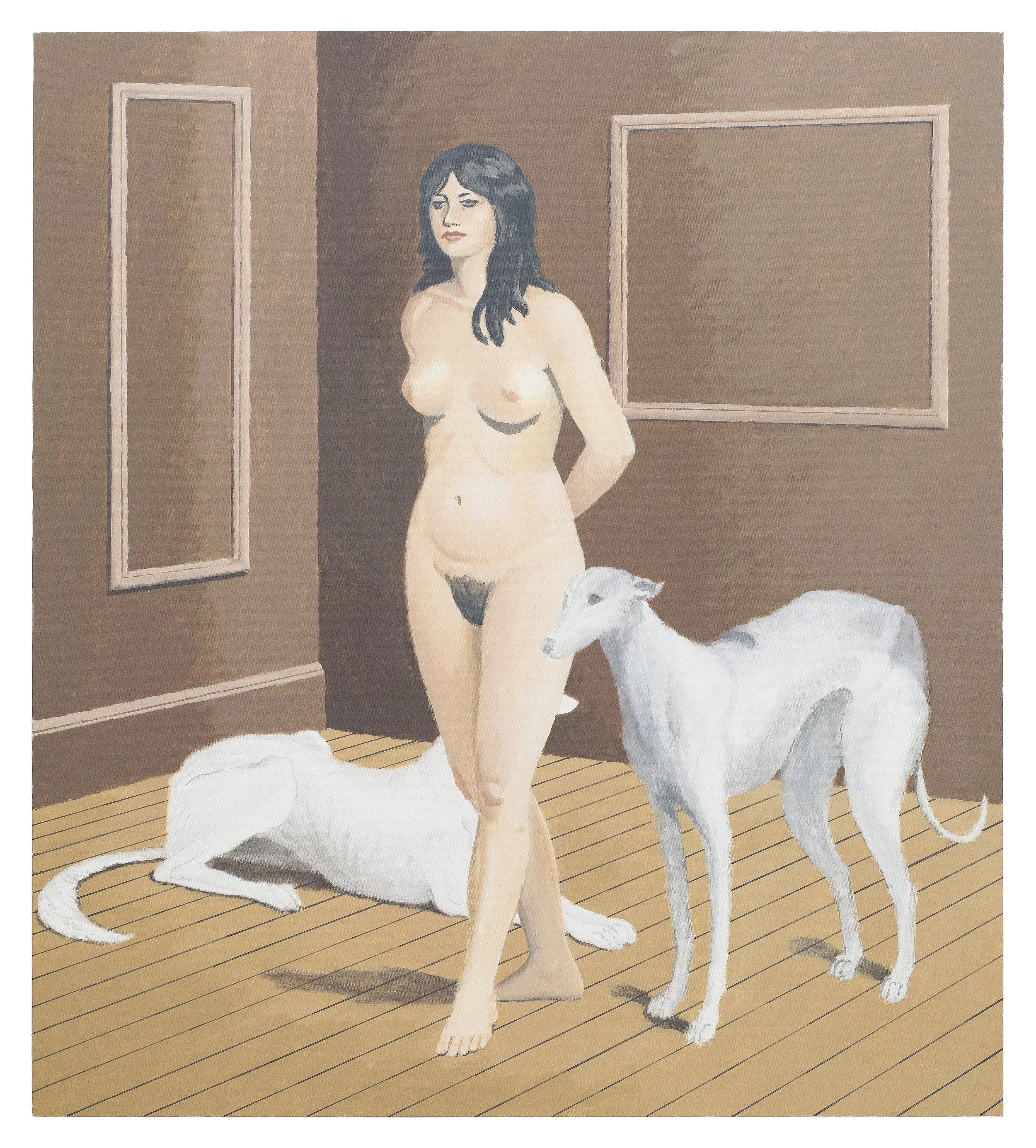  Female Nude With Two Dogs, 40” x 36”, Acrylic on Linen, 2026 