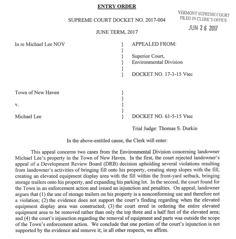 Town of New Haven v. Michael Lee