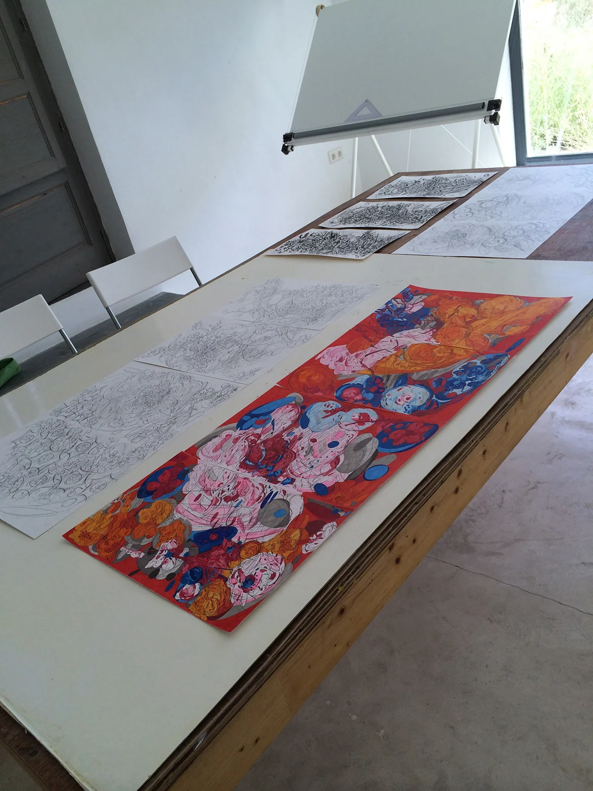 Artist's drawings in the studio.