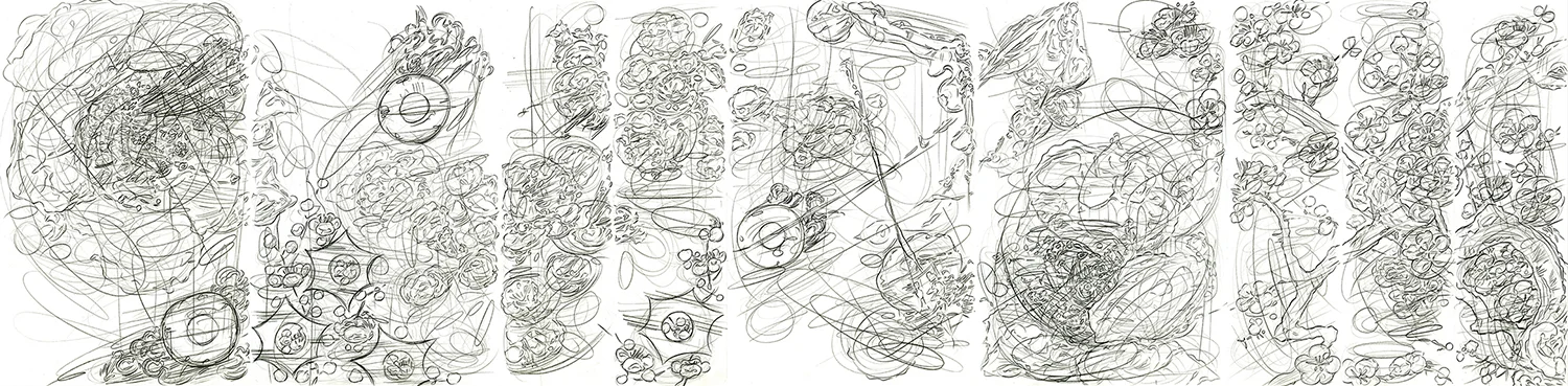 Double Self Split color #2, 2015, pencil on paper, 17” x 70”