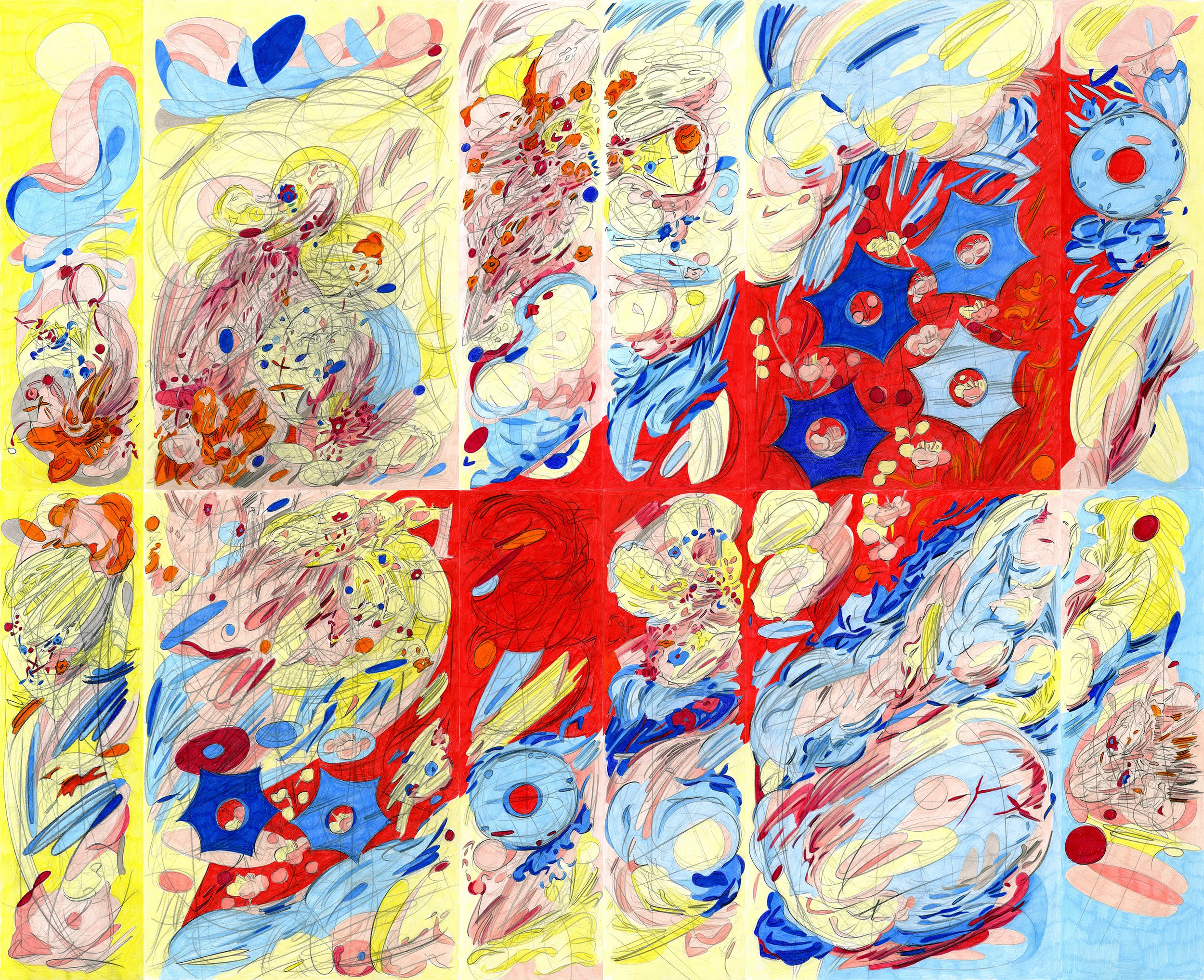 Who’s Afraid of Red, Yellow and Blue 2, 2017, color pencil on paper, 34” x 42”