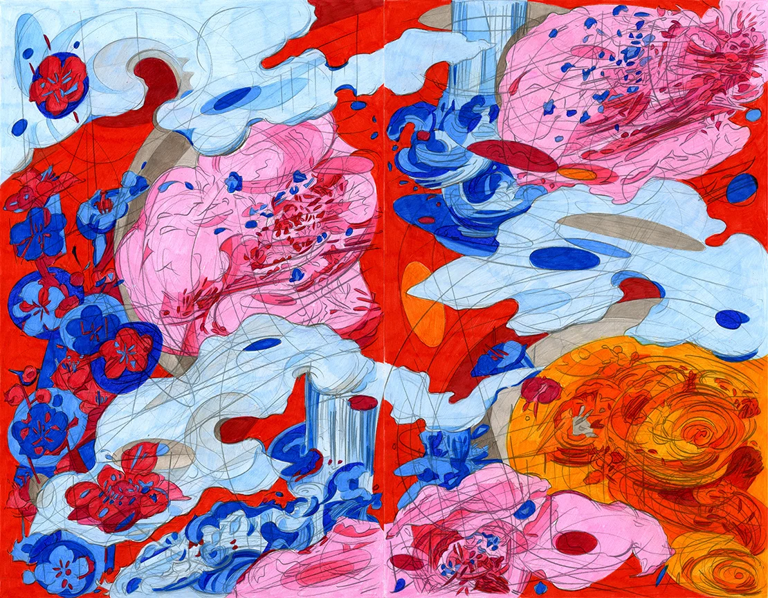 The Perfect Excuse to Draw A Cartoon Cloud 2 , 2015, color pencil on paper, 17” x 22”
