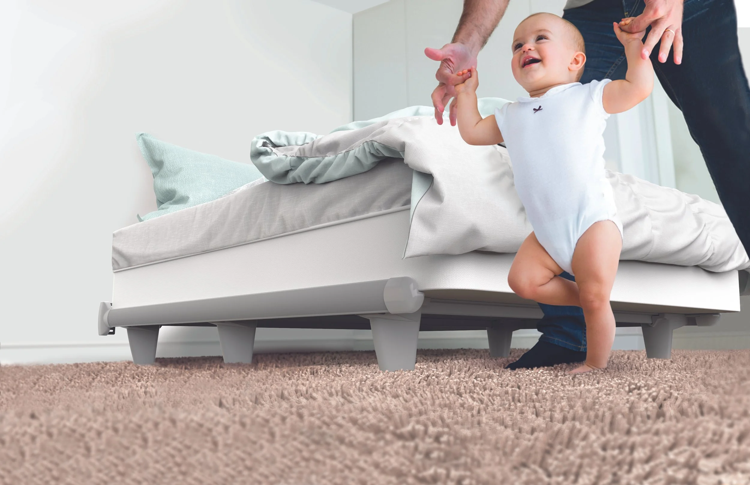  General image created to show safety features of the em(Brace) frame. Plastic encasing designed with soft edges encourages safe spaces for little ones. 