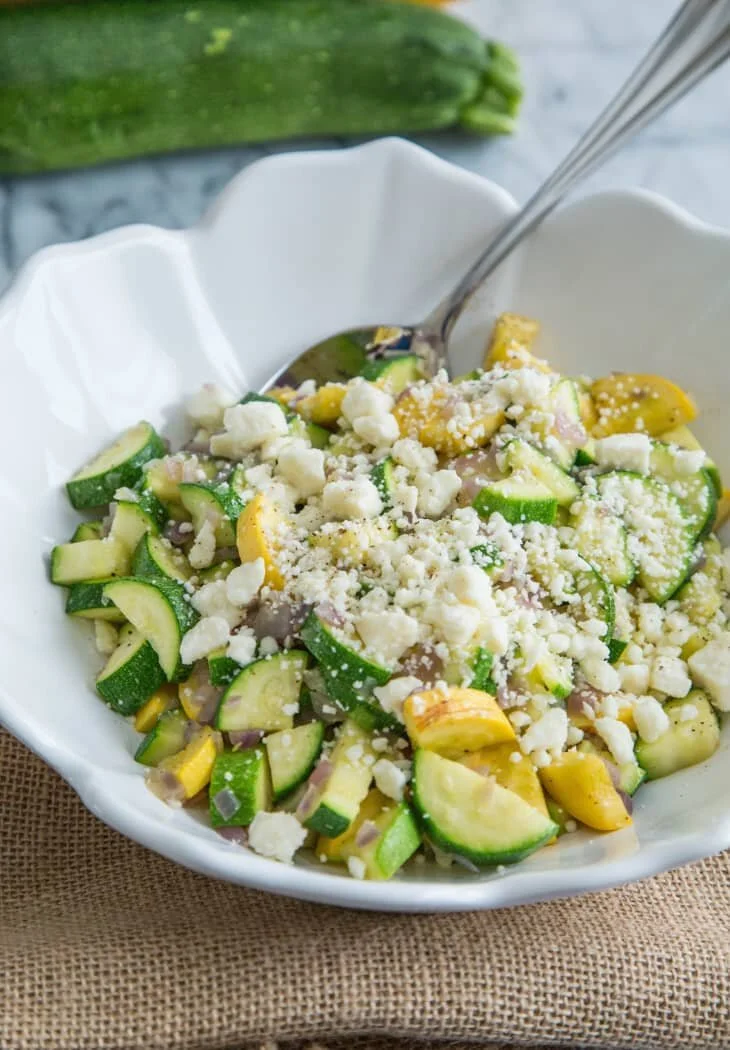Sautéed Zucchini and Squash with Thyme and Feta