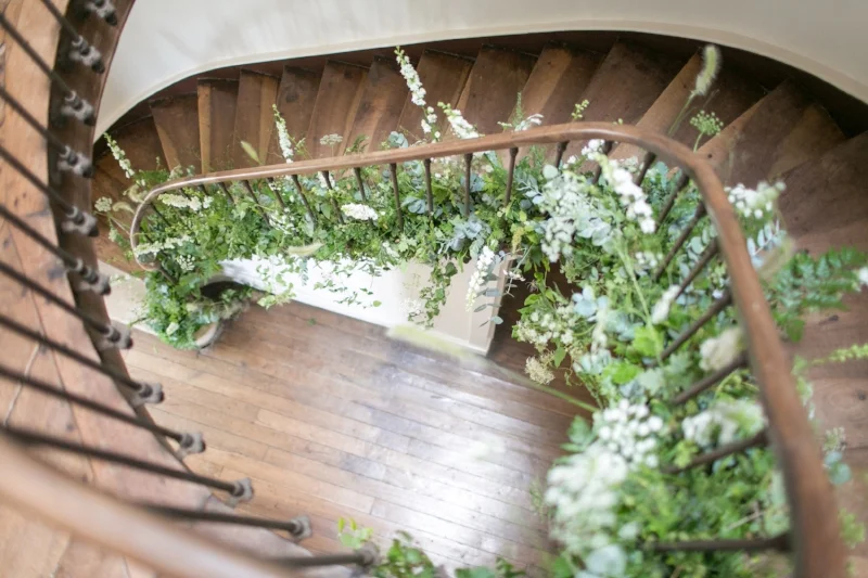 A floral staircase, wild greenery