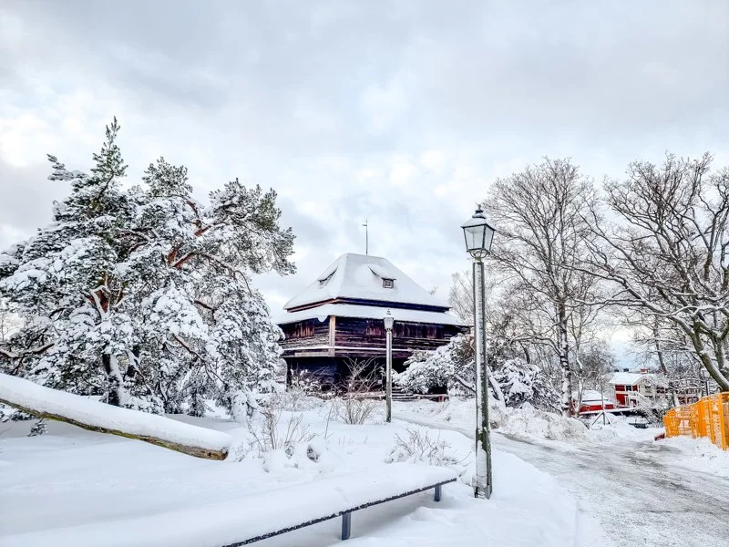 сколько снега выпадает в стокгольме зимой, скансен, деревянный лофт, снег.jpg