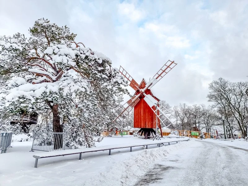 Красная смельница в Скансене зимой под снегом 1.jpg