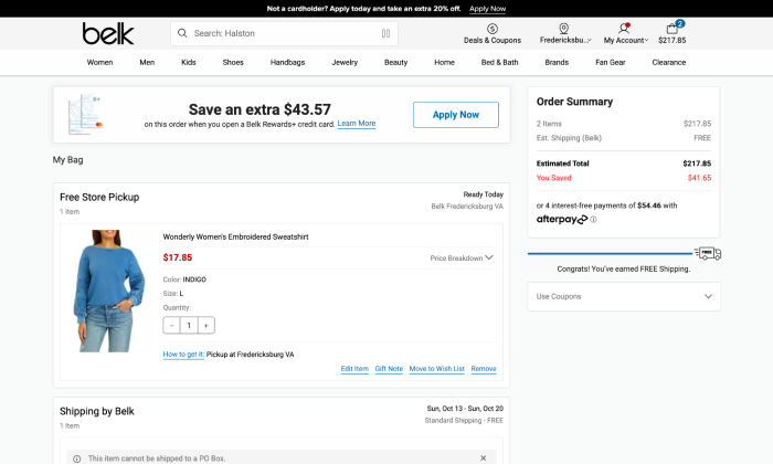 Original Belk shopping bag page before redesign