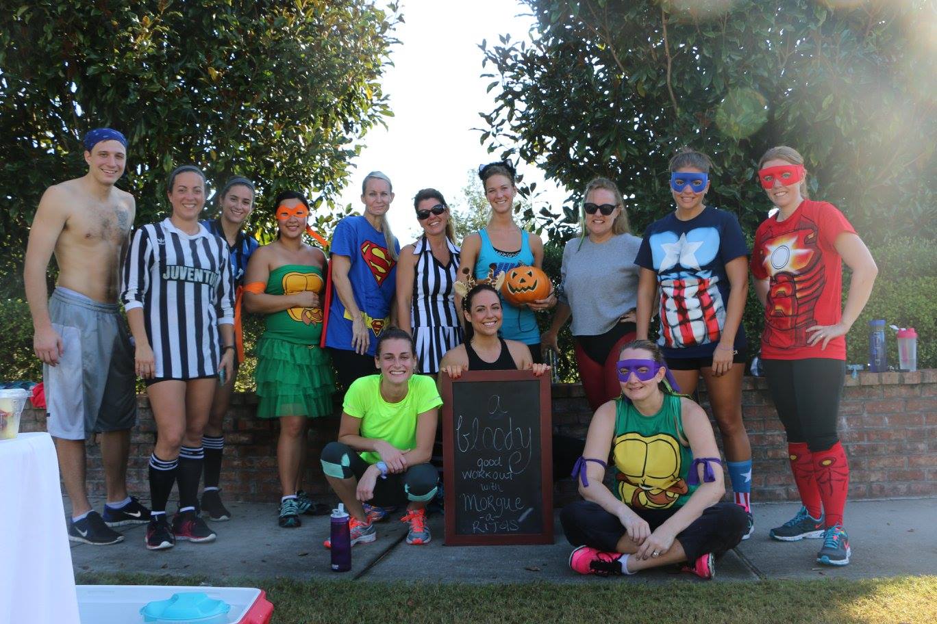 Photo from one of my themed boot camps (Halloween-themed, obvi). Of course I was a giraffe.