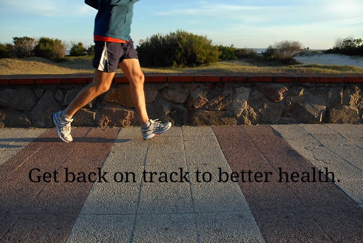 Get back on track to better health (A man jogs on the sidewalk).