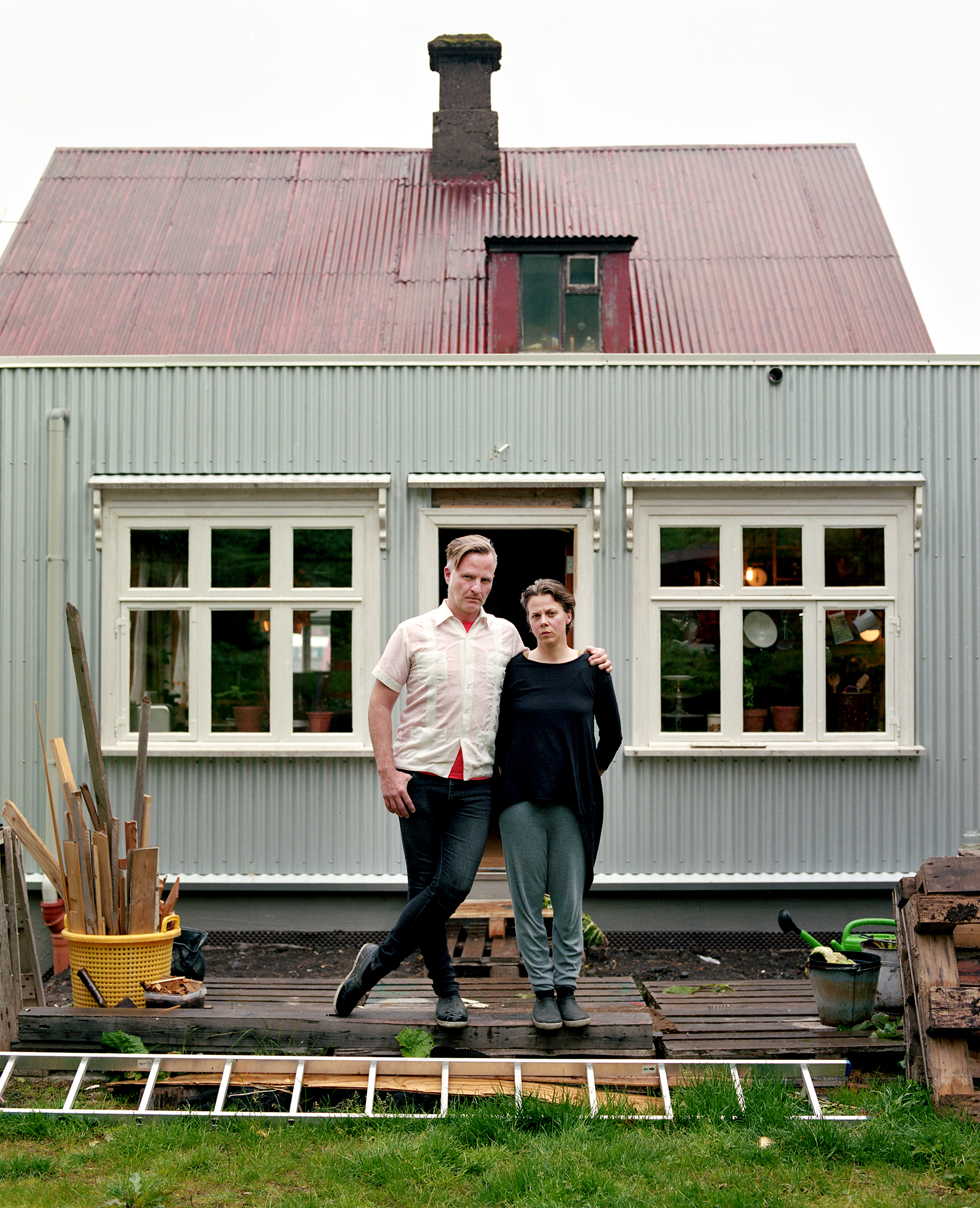  Helgi and Þórunn in their backyard. They rent out the downstairs portion of their house through AirBNB as they creatively renovate. Helgi was looking forward to Sunday as their last guest would be checking out for the end of their hosting season. He