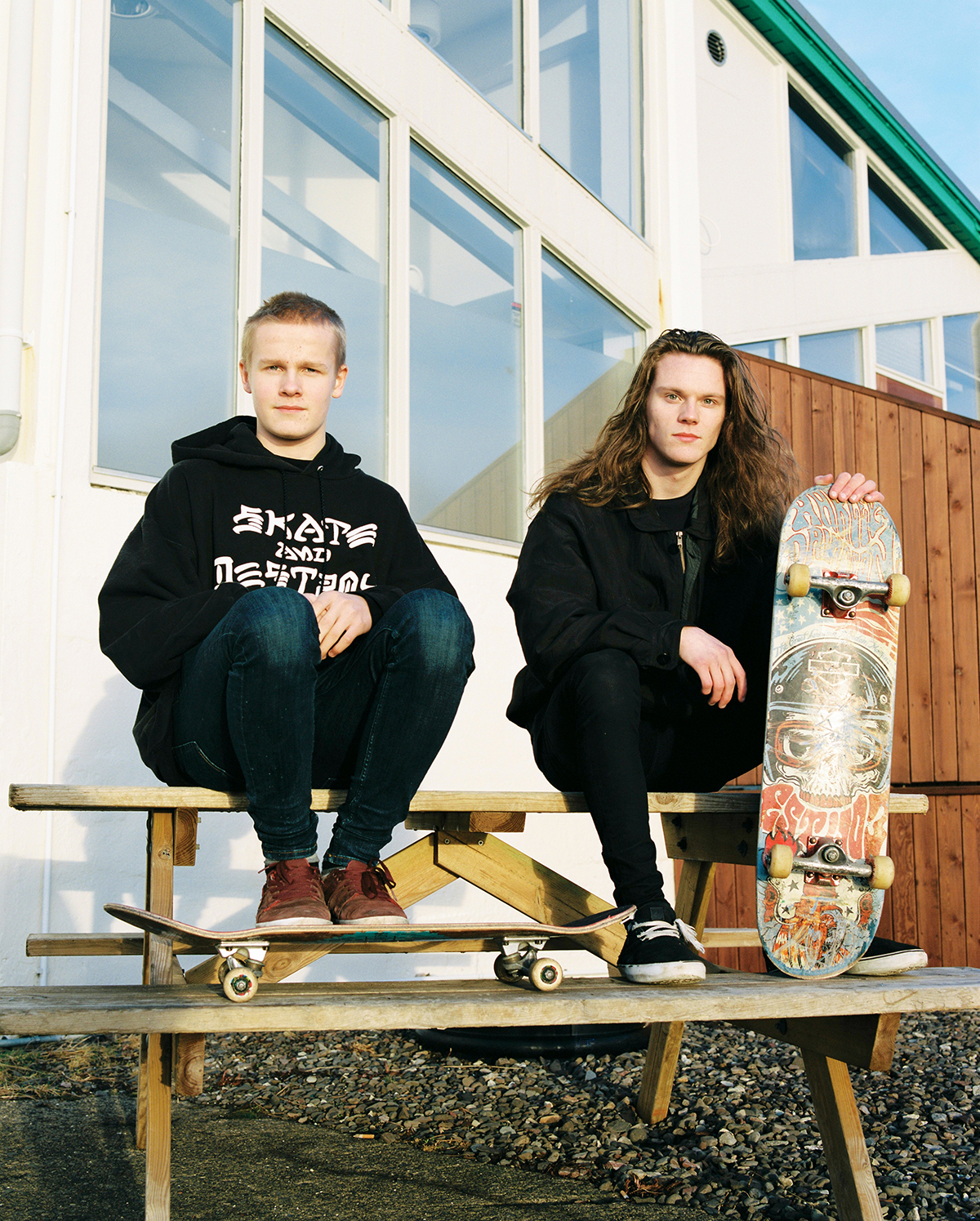  I met Stefán and Bjartur in Neskaupstaður when I saw them skateboarding outside of the gas station. “There aren’t many people who skateboard here, so we got into it to make things happen for ourselves,” they said. They both work on pushing their lim