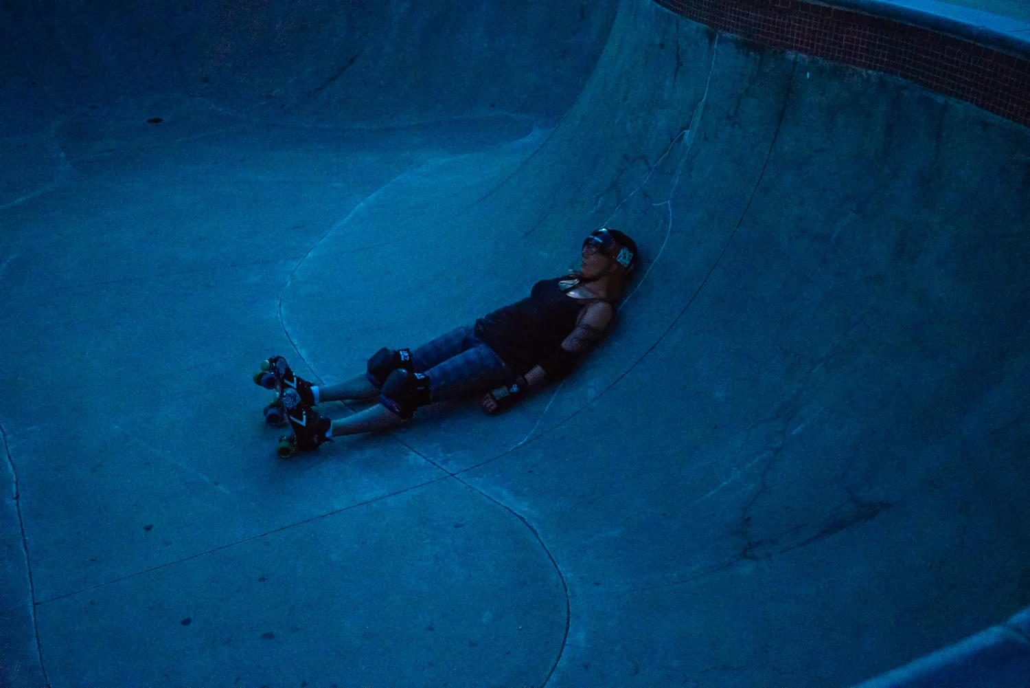 "Riotitian" takes a break from skating at the Durham skate park in Durham, North Carolina.