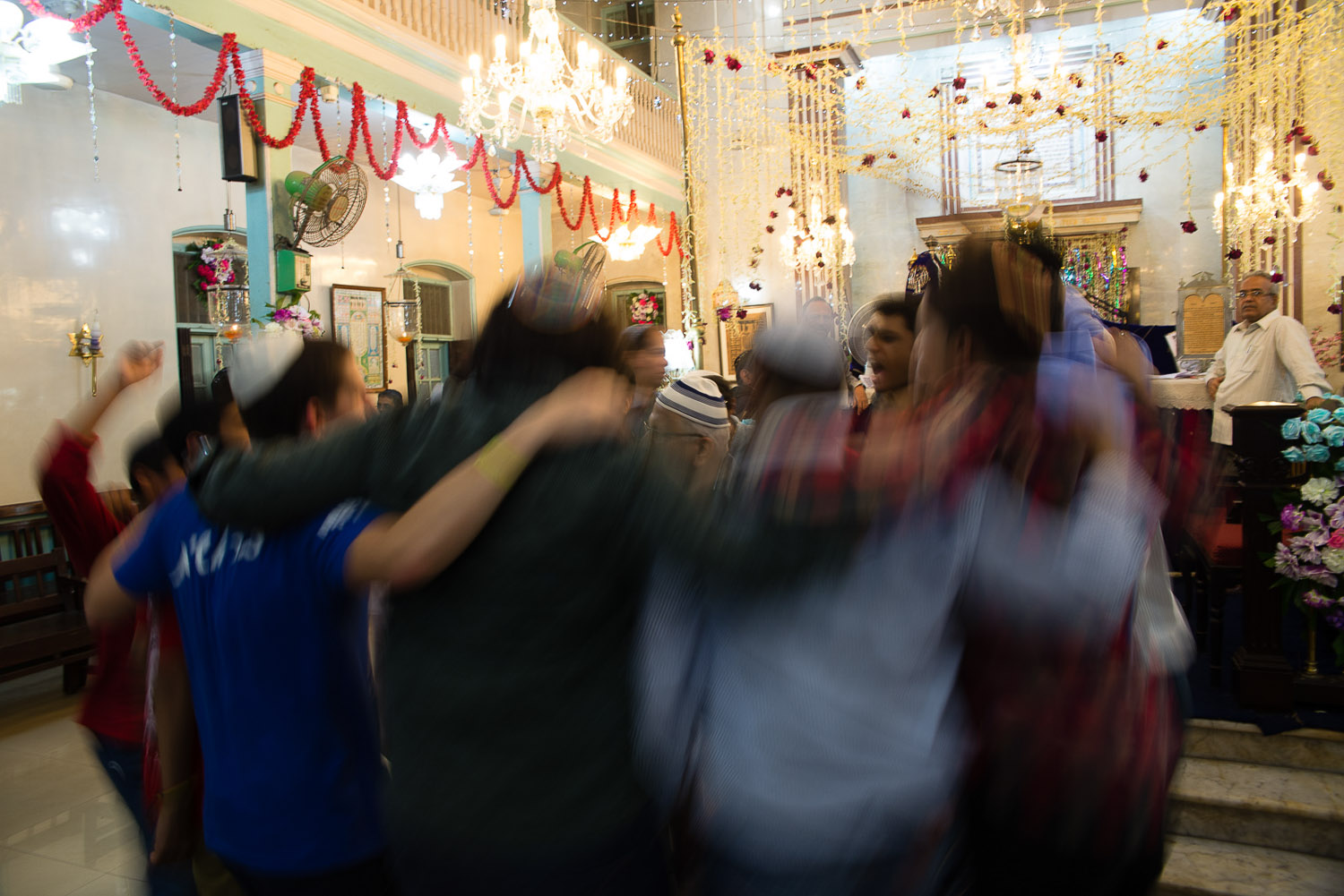  Simchat Torah celebrations in the Magen Hassidim Synagogue. A Rabbi once said "On Simchat Torah the scrolls wish to dance, so we become their feet". It is a favorite holiday of the Bene Israel. 