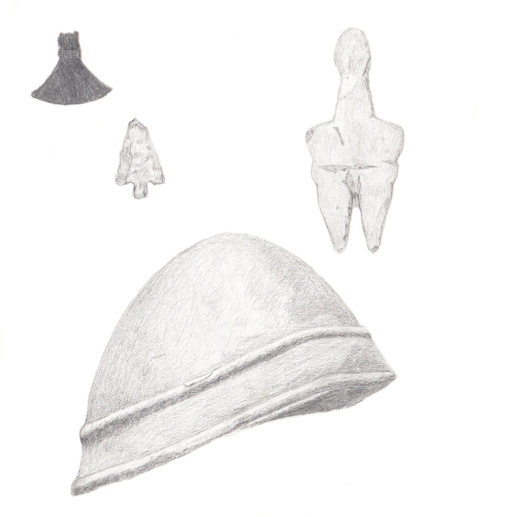 copper chisel fragment, roman, 1150-800BC; arrowhead, stratforshire, 2500-1500BC; marble figurine, greece, 2800-2700BC; bronze helmet, roman, 11-6BC, 2018