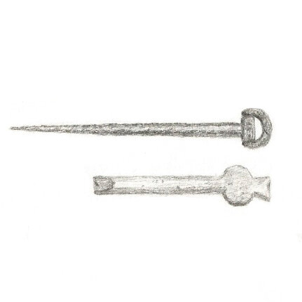 bronze ring headed pin, scotland; bone thistle pin, scotland