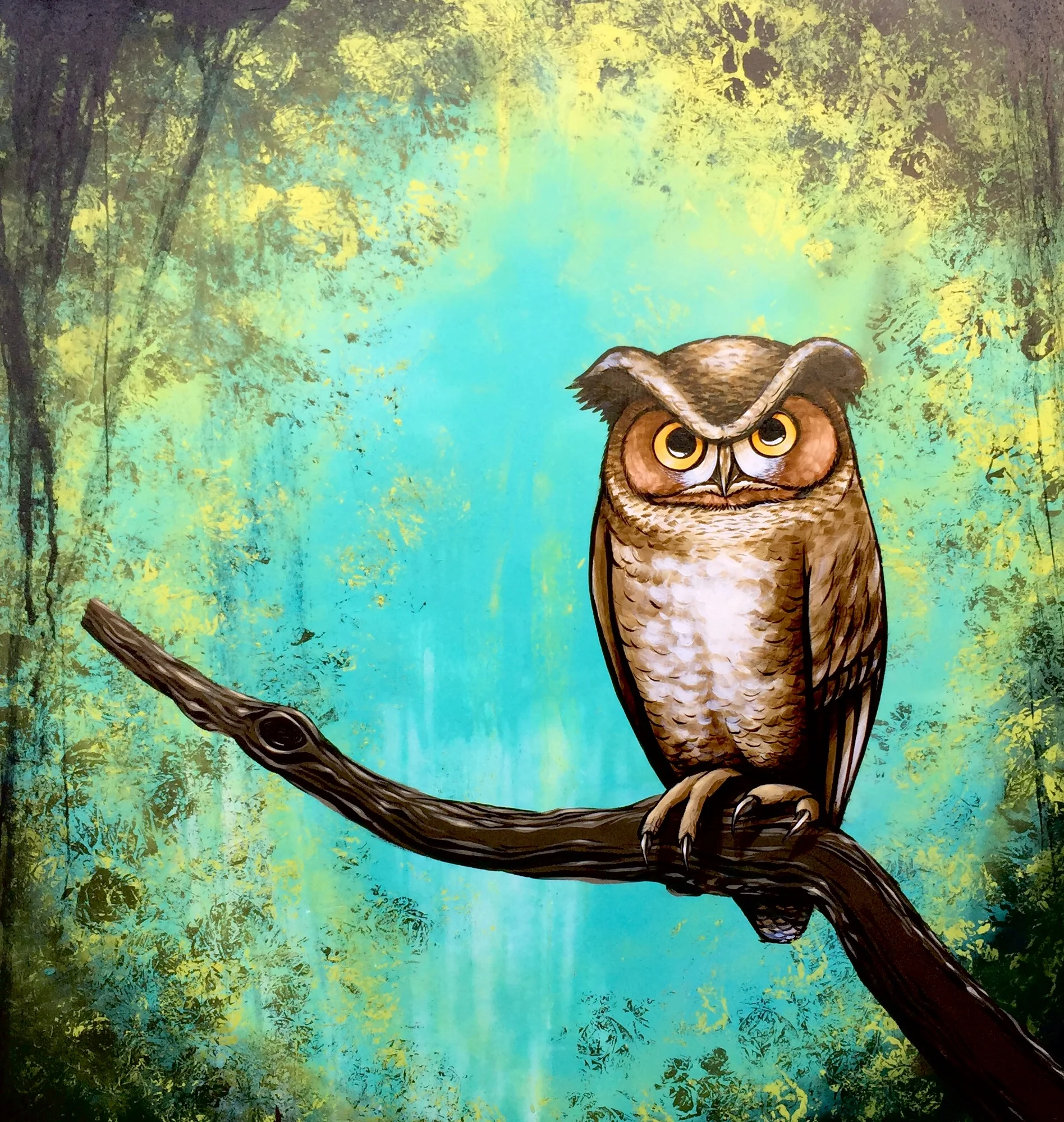 Owl On A Branch - 48"X48" - A