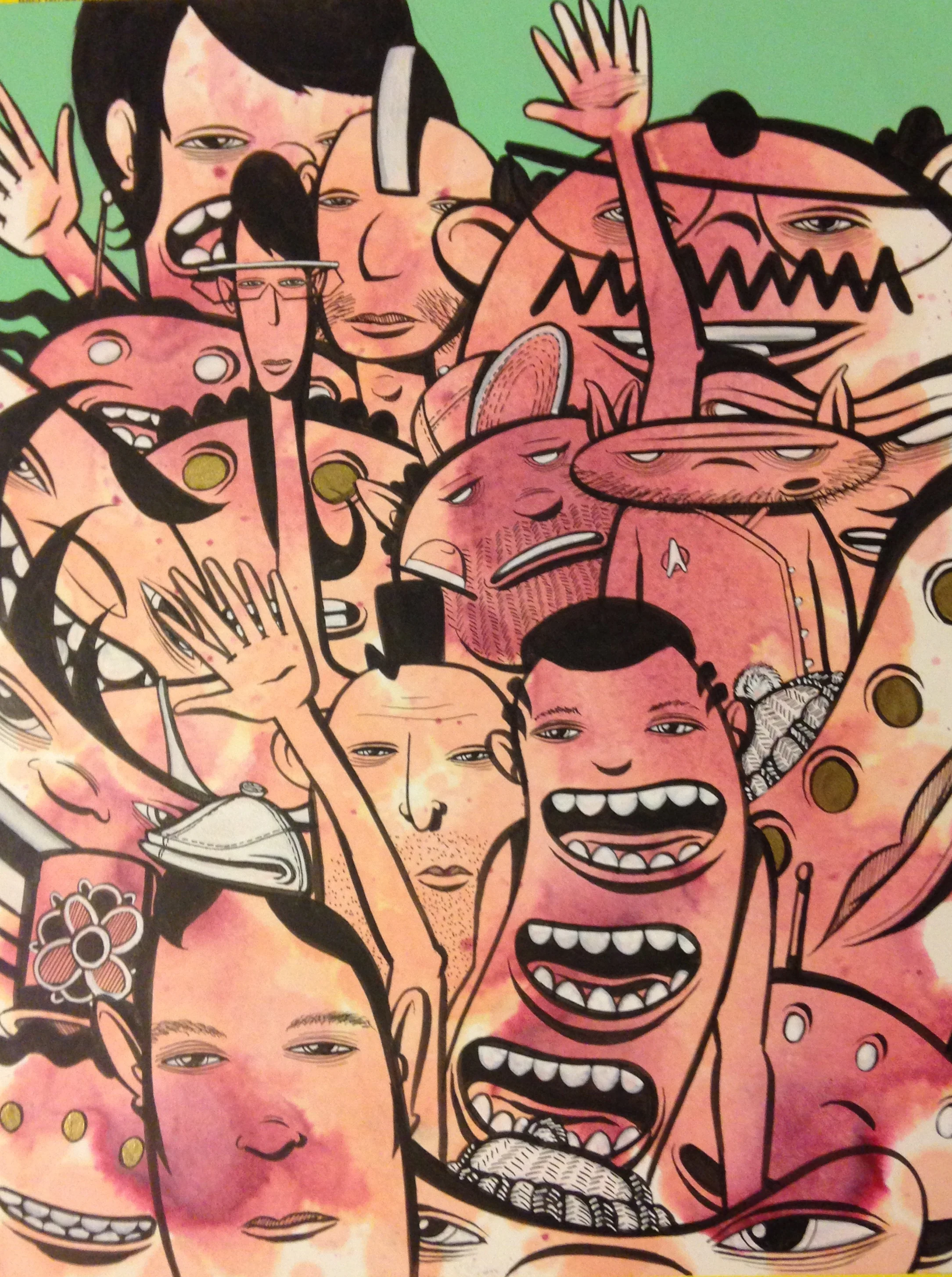 Green and Pink - 10"x11" - A