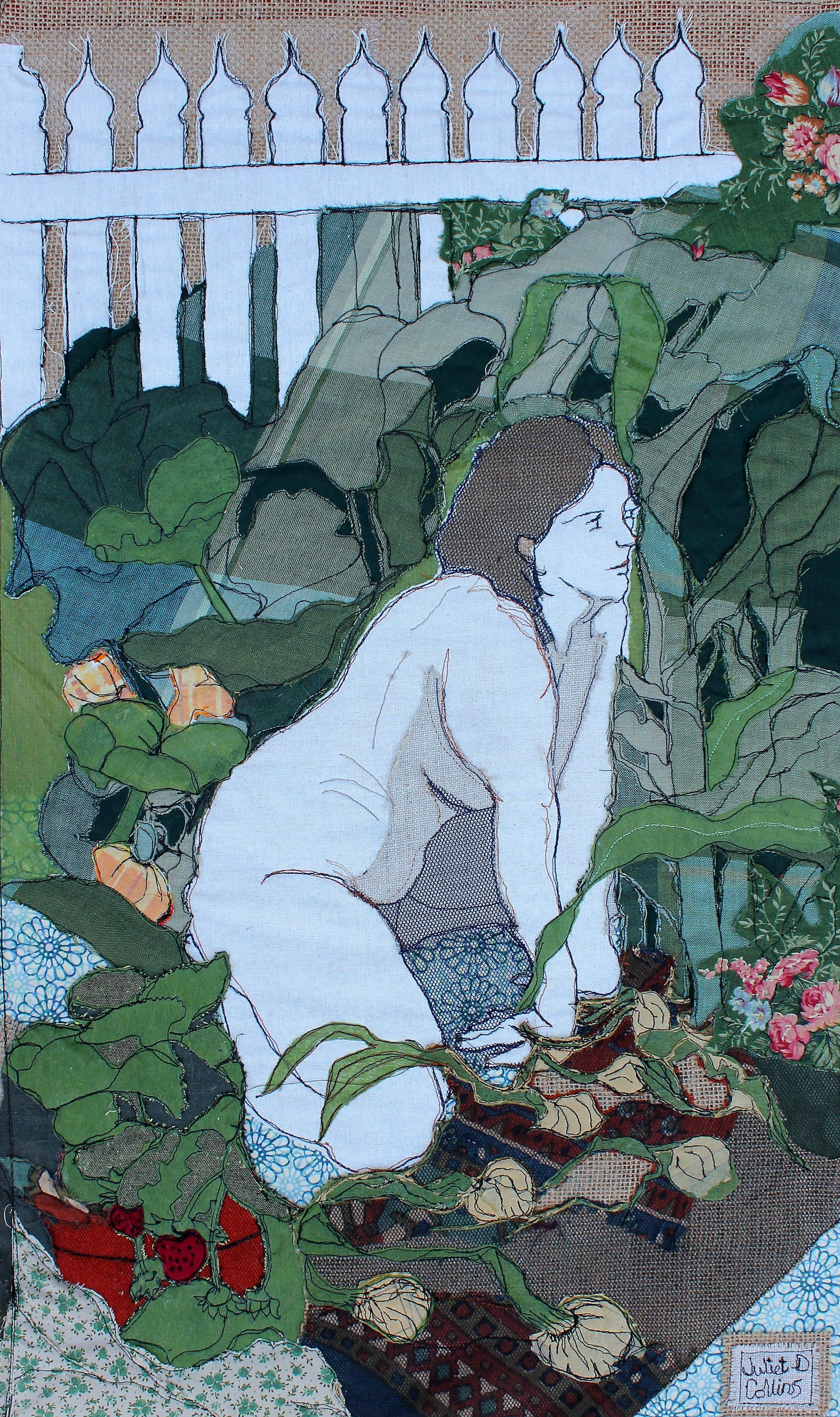 Juliet D Collins, Mistress of the Garden, 2012, thread & fabric on canvas.JPG