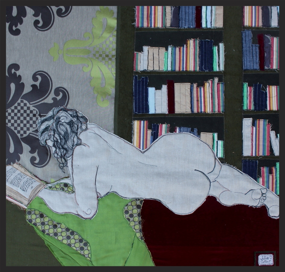 Juliet D Collins, The Booklover, thread and fabric, 76 x 76cm.JPG