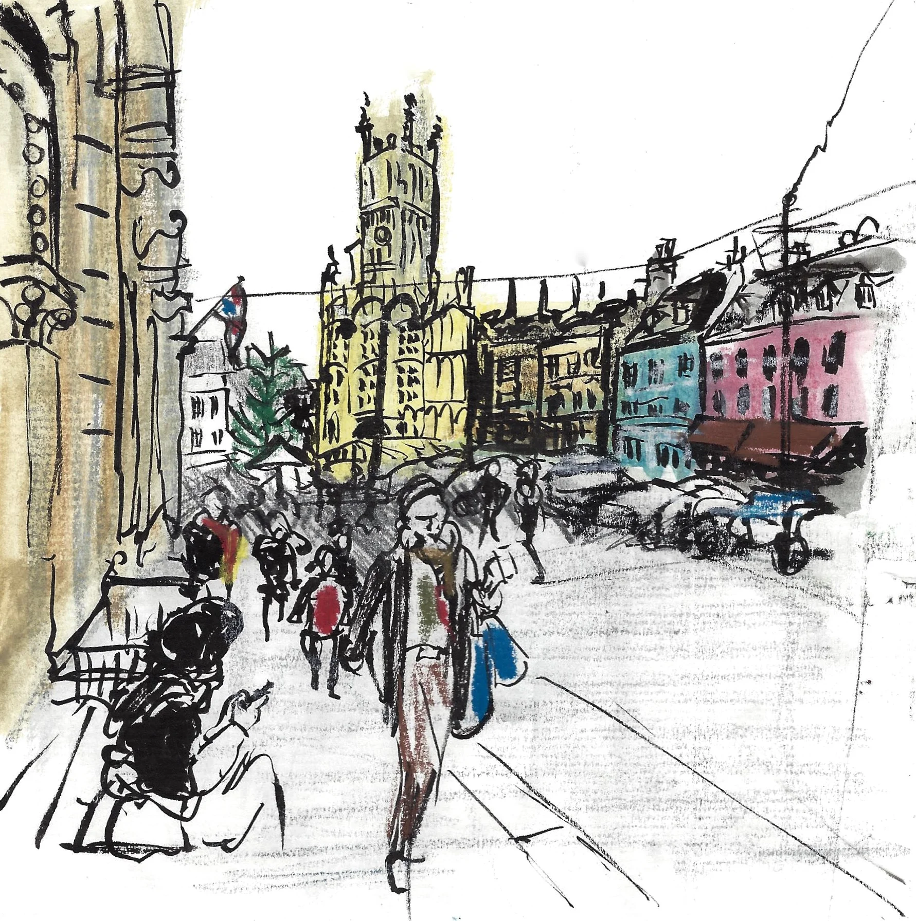 UK: Cirencester, travel sketch, ink & aquarelle 