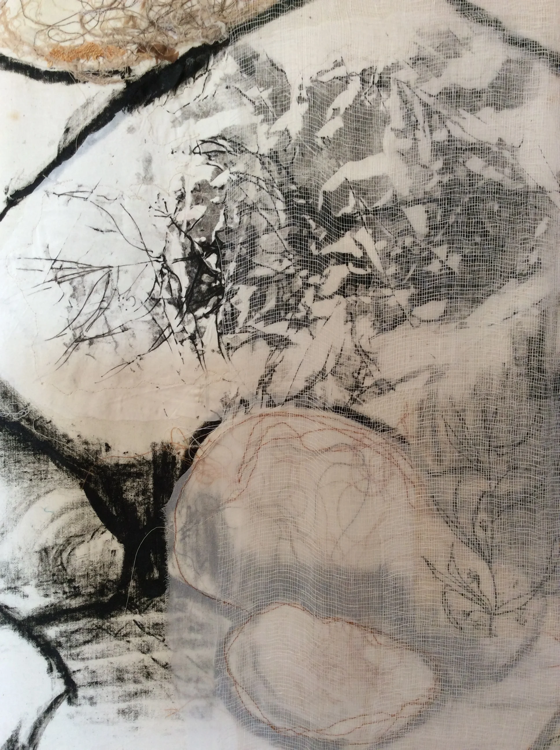 Detail from one of our collaborative pieces, "Prom Rocks", mixed media textile