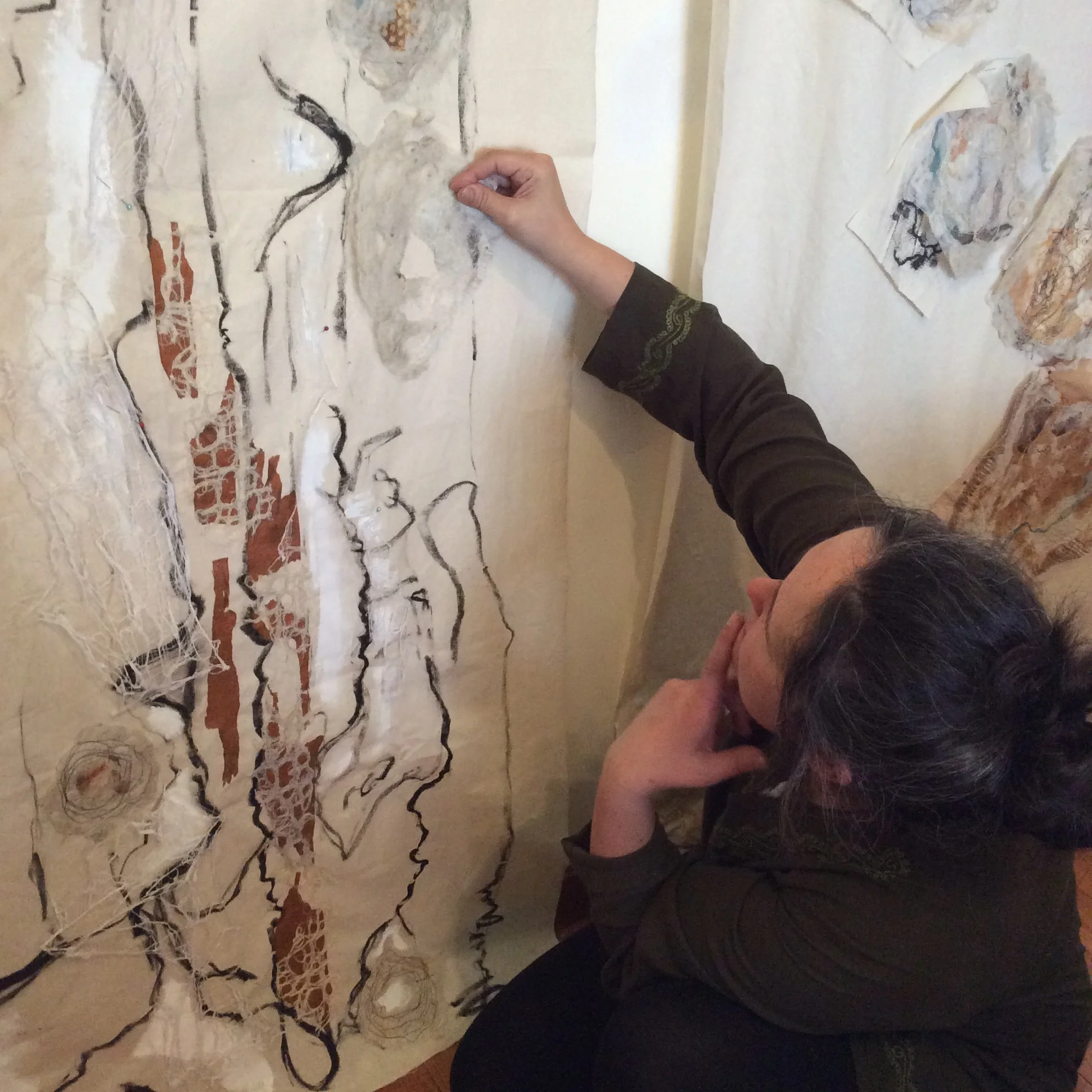 Juliet working on one of our large collaborative textile artworks