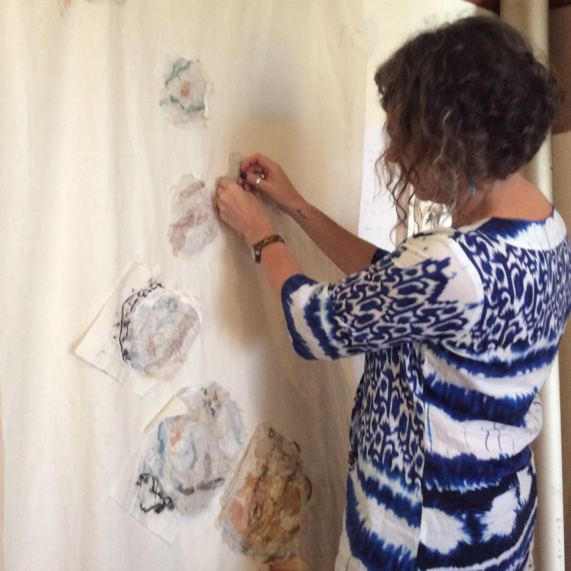 Jo at work on one of our collaborative textile artworks