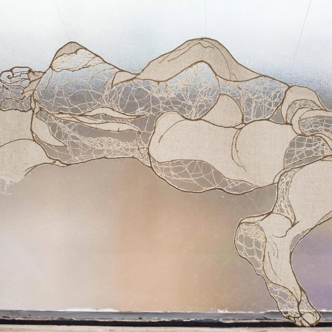 Reclining Nude, thread & calico (new work in progress)