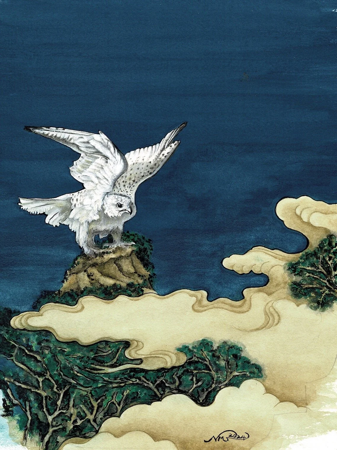 nicola mountey falcon in flight watercolour on paper.jpeg