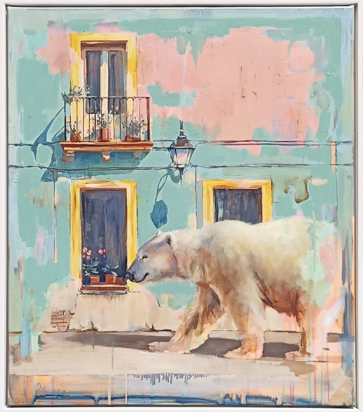 POLAR BEAR PETER HAWKINS oil on canvas 80 x 70 x 2 cm framed in tray frame.jpg
