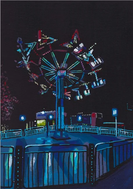 DARREN HAYMAN SAD FAIR 9 acrylic on canvas board 21 x 30 cms framed in black frame.jpg