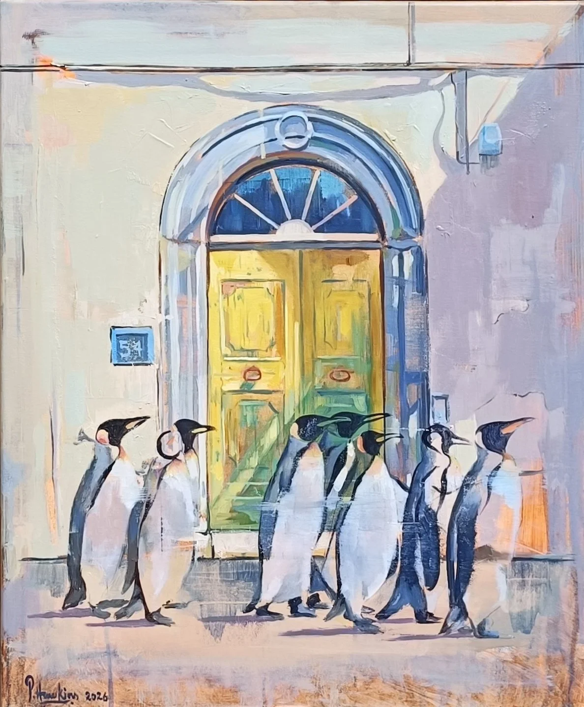 THE WADDLE PETER HAWKINS oil on canvas 60 x 50 x 2 cm framed in tray frame 1.jpg