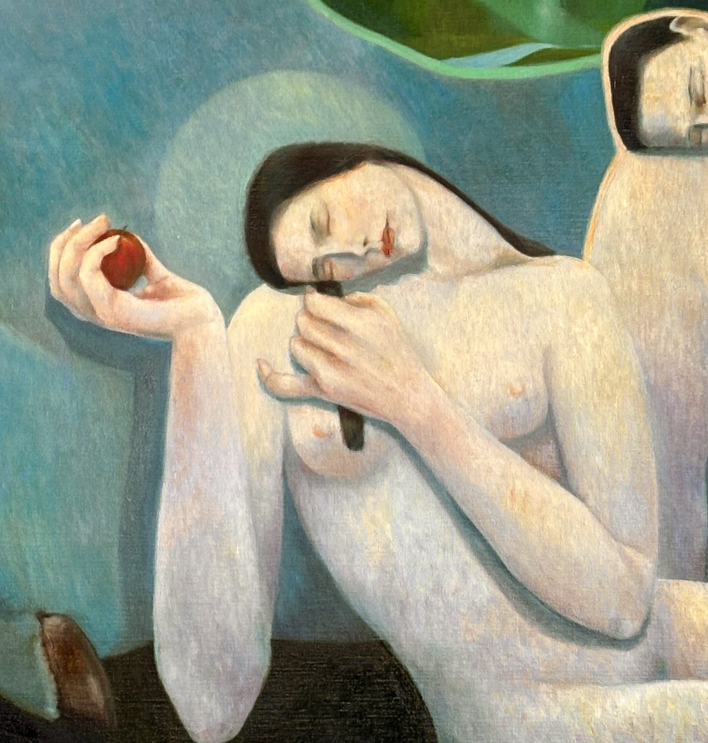 detail 2Sophie Crockett, Adam and Eve, oil on canvas, unframed size 80 x 100 x 2 cm , framed size 86 x 106 x 4cm, gold tray frame, £9000.jpeg