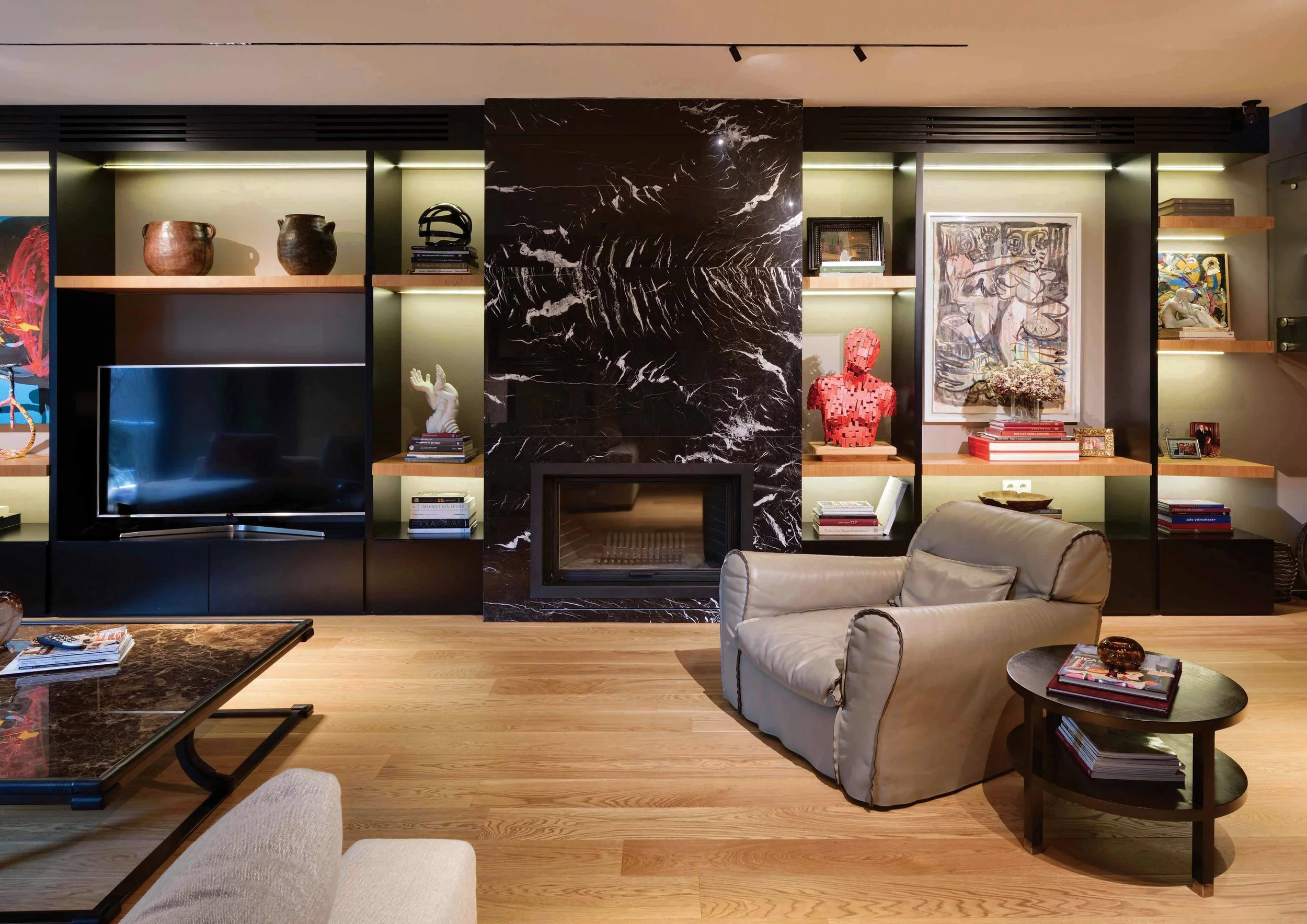 Contemporary formal living area showcasing spatial balance, refined material composition and carefully curated furnishings within a sophisticated residential interior