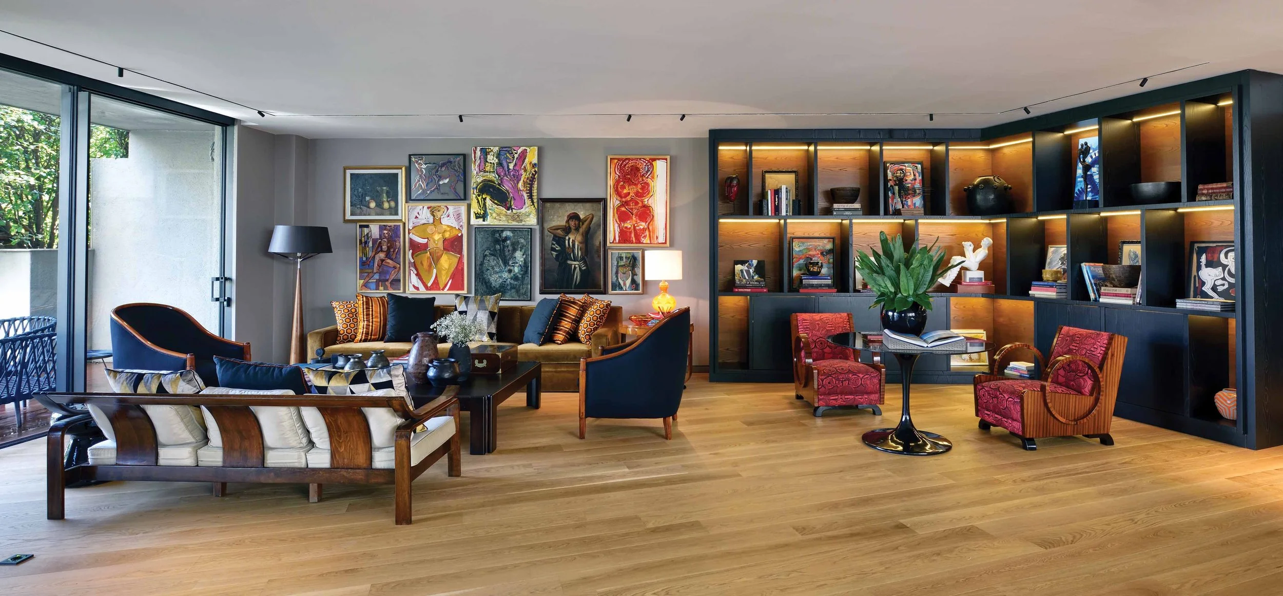 Formal residential living space demonstrating material harmony, spatial clarity and contemporary interior design principles