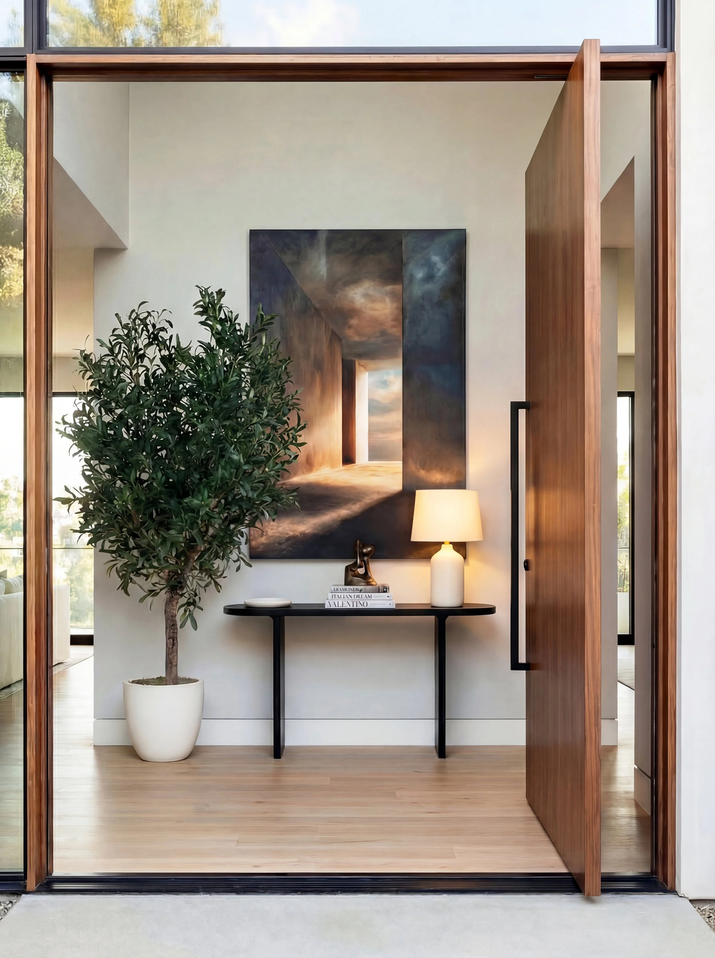 A luxury staged entrance project in Southern California, consisting of high-end furniture, fixtures, details and styling