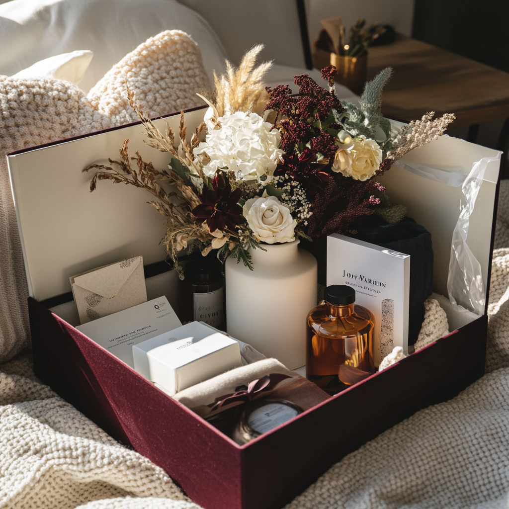 A gift box staging kit, containing high-end decorative products.