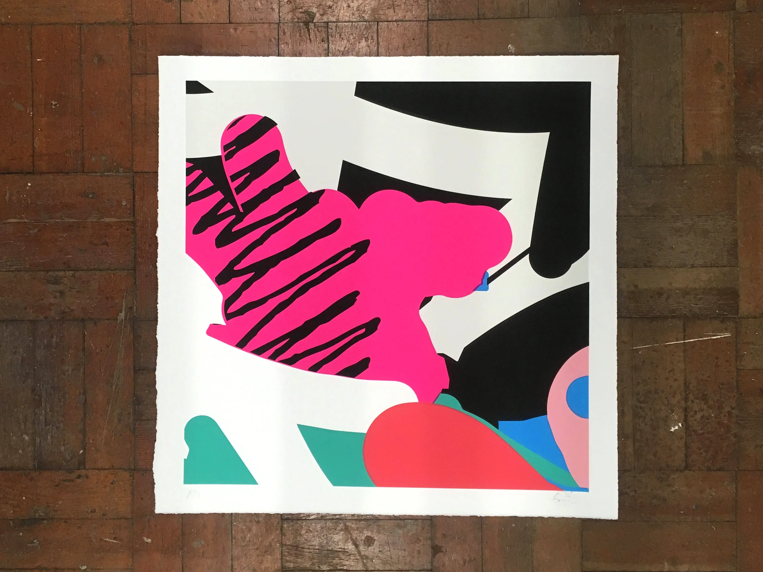 Client - Andy Welland - Loose Ends 08 7 colour hand-pulled screenprint 300gsm Imperial Somerset Satin White stock Hand-torn decal edge 700 x 700mm (art size: 620 x 620mm) Signed and numbered (front) Edition of 20 Available to buy here .