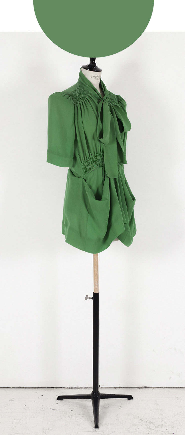 02 BRIGHT GREEN/ Short Sleeve, Adaptor Blouse/Knee length Dress