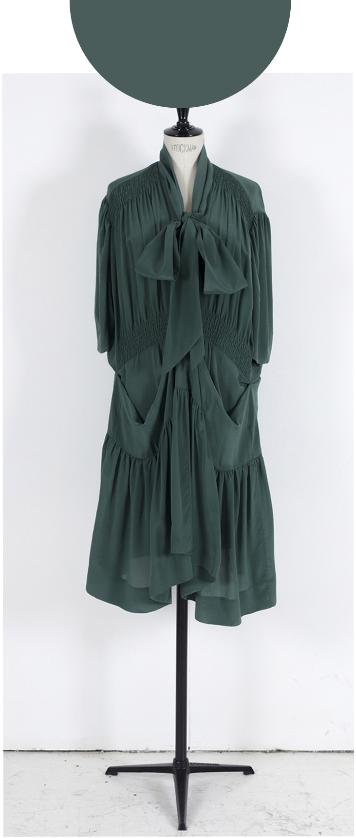 03B MID GREEN/ Short Sleeve Pull up Midi/Maxi Adjustor Dress