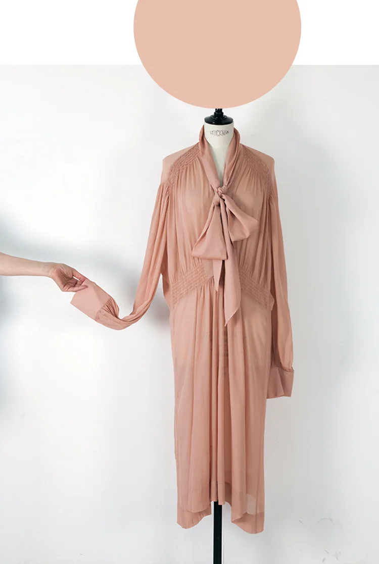 03D APRICOT/ Long Sleeve Midi Dress