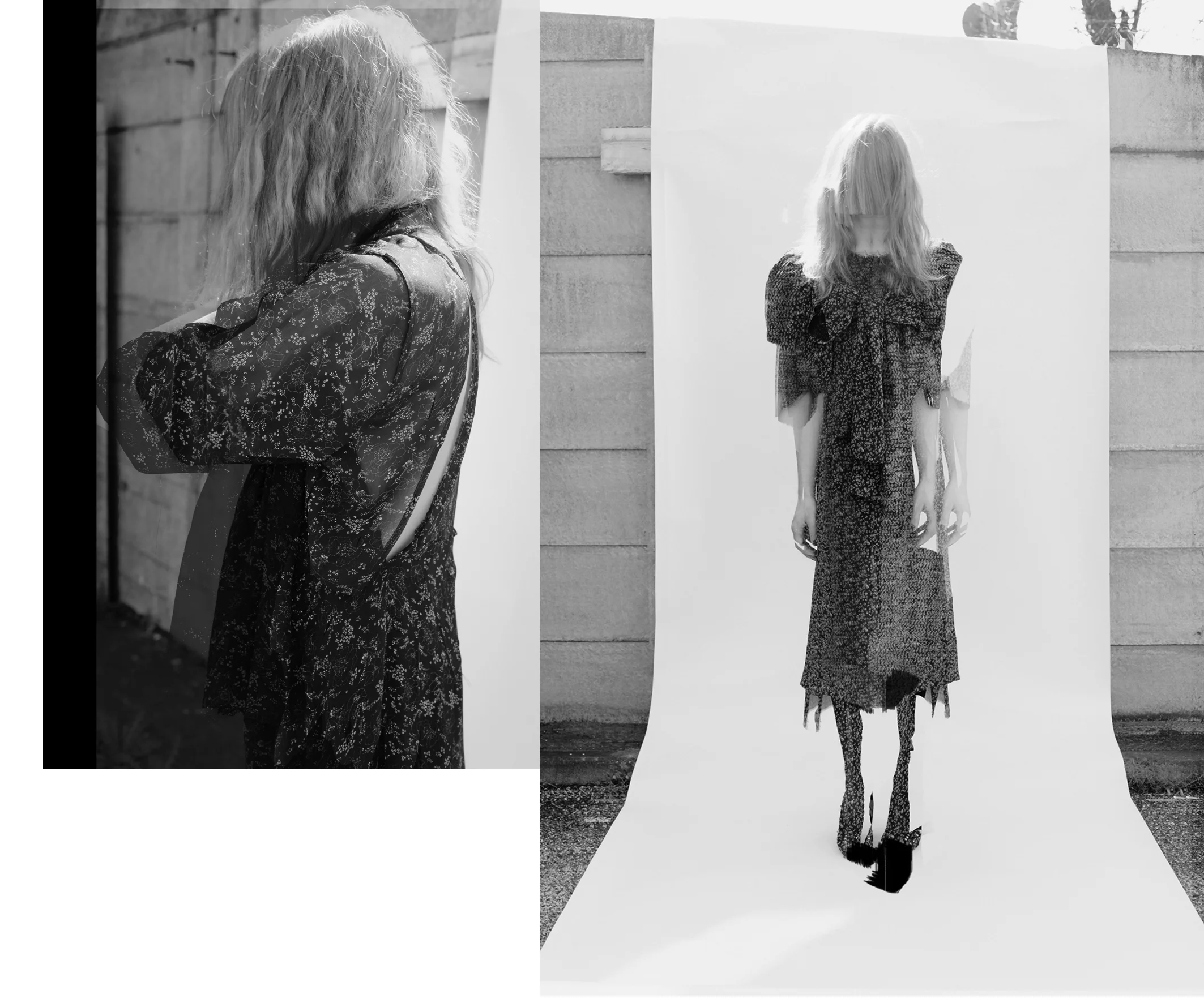 DRESS label Crisis Collection 2017 Look book Navy Print 01) Over-size Collapsing Dress Set & 03) Emerging/disappearing Structure Dress Set Dress-Ltd
