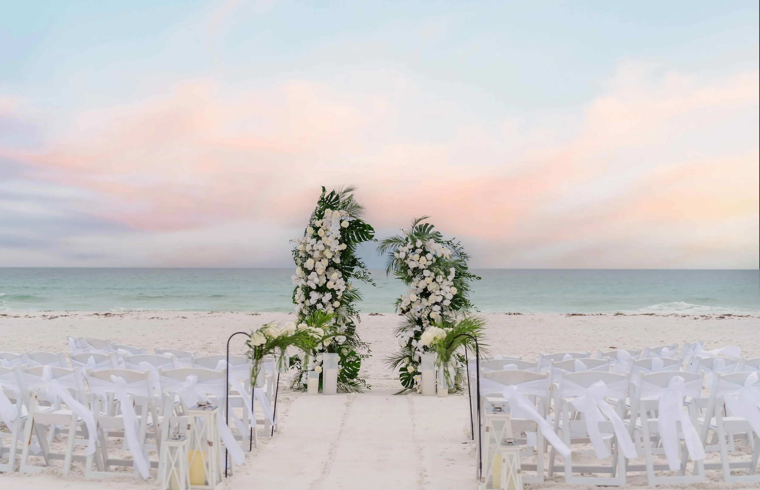 Tropical Arch At Sunset For A Beach Wedding