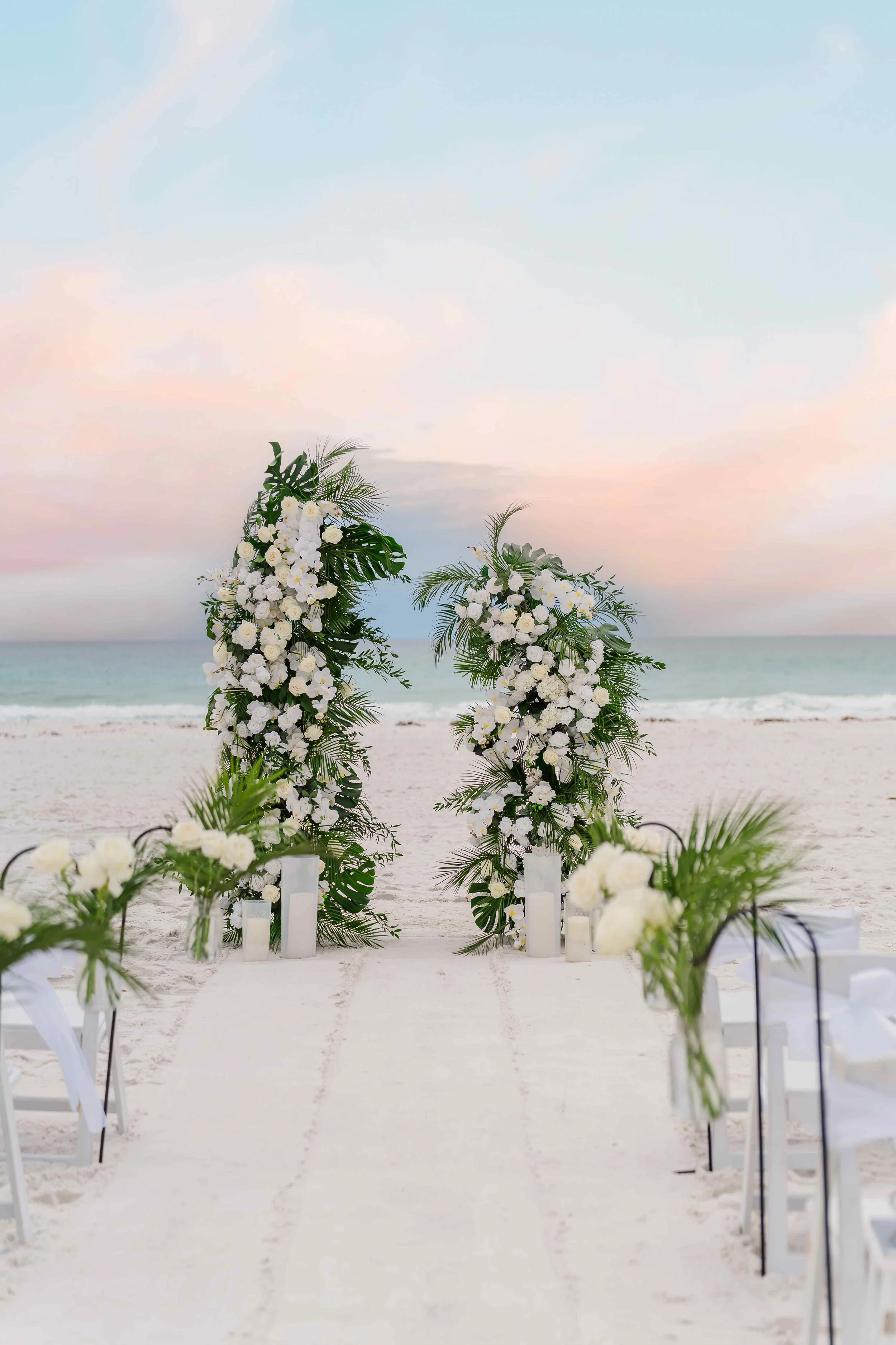 Beach Ceremony Arch Set Up At Sunset
