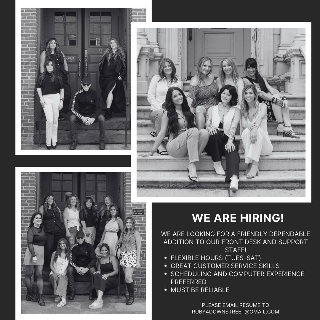DownStreet Salon continues to thrive and expand, and with that growth comes the opportunity to welcome a new team member! We&rsquo;re currently hiring for Front Desk &amp; Support Staff.