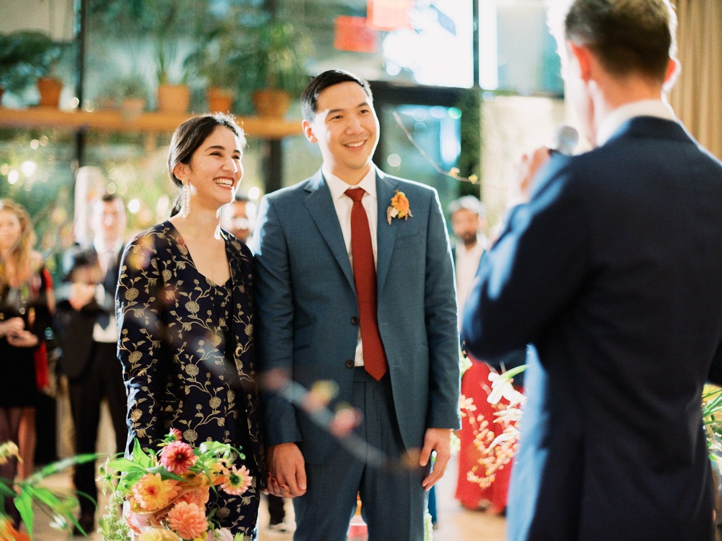 We loved designing all of the unique, nontraditional elements of Angira and Jon&rsquo;s wedding, especially their ceremony. Though brief, we still wanted to create a moment that was set apart. Surrounding Angira, Jon, and their Officiant, Aleks, with